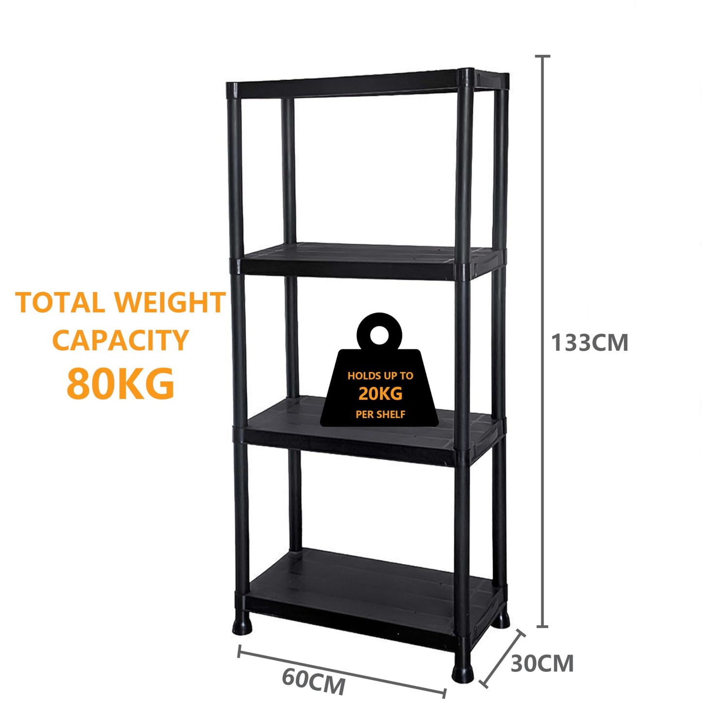 3/4/5 Tier - Plastic Shelving Unit | Garage Shelving Units | Storage Shelves | Shelving Units for Storage | Plastic Racking | Racking Shelving Unit Warehouse, Garage, Shed, and Workshop (4 Tier)