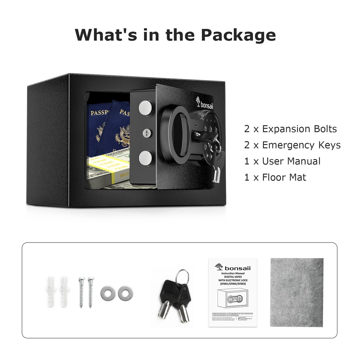 Bonsaii Safe Box with Electronic Keypad, Steel Security Lock Box with Key, 0.23 Cubic Feet, 9.06" W x 6.69" D x 6.69" H, Small Hidden Safe for Cash Jewelry