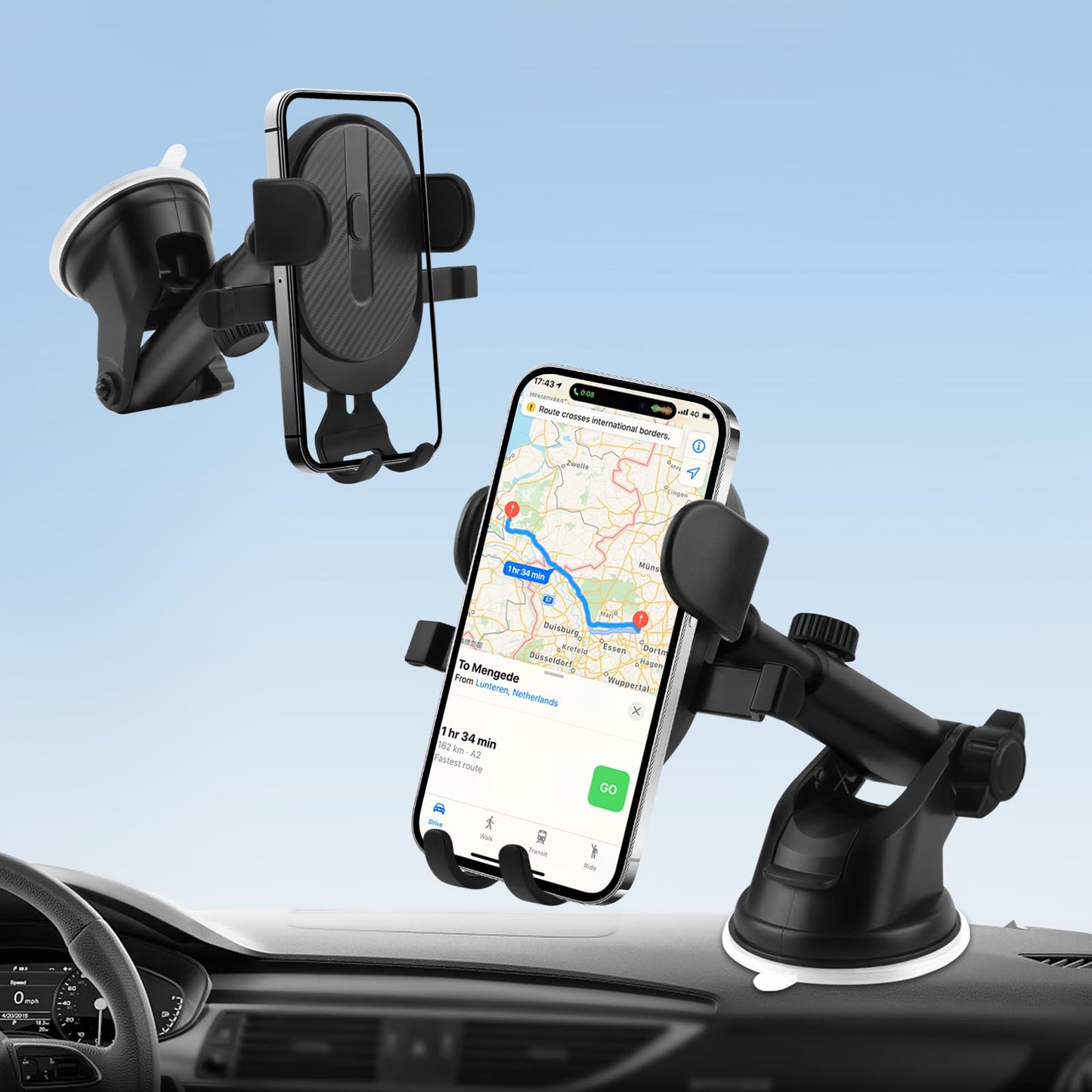 Car Phone Holder[Upgraded Powerful Suction & Stable Clamp Arm]-360°Adjustable Universal Car Mount for Dashboard/Windshield,Compatible with All iPhone & Android Phones(Black)