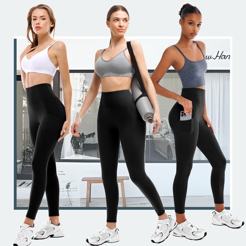 Walifrey Leggings with Pockets for Women 2 Packs,Women's High Waisted Yoga Leggings Gym for Workout Black XXL