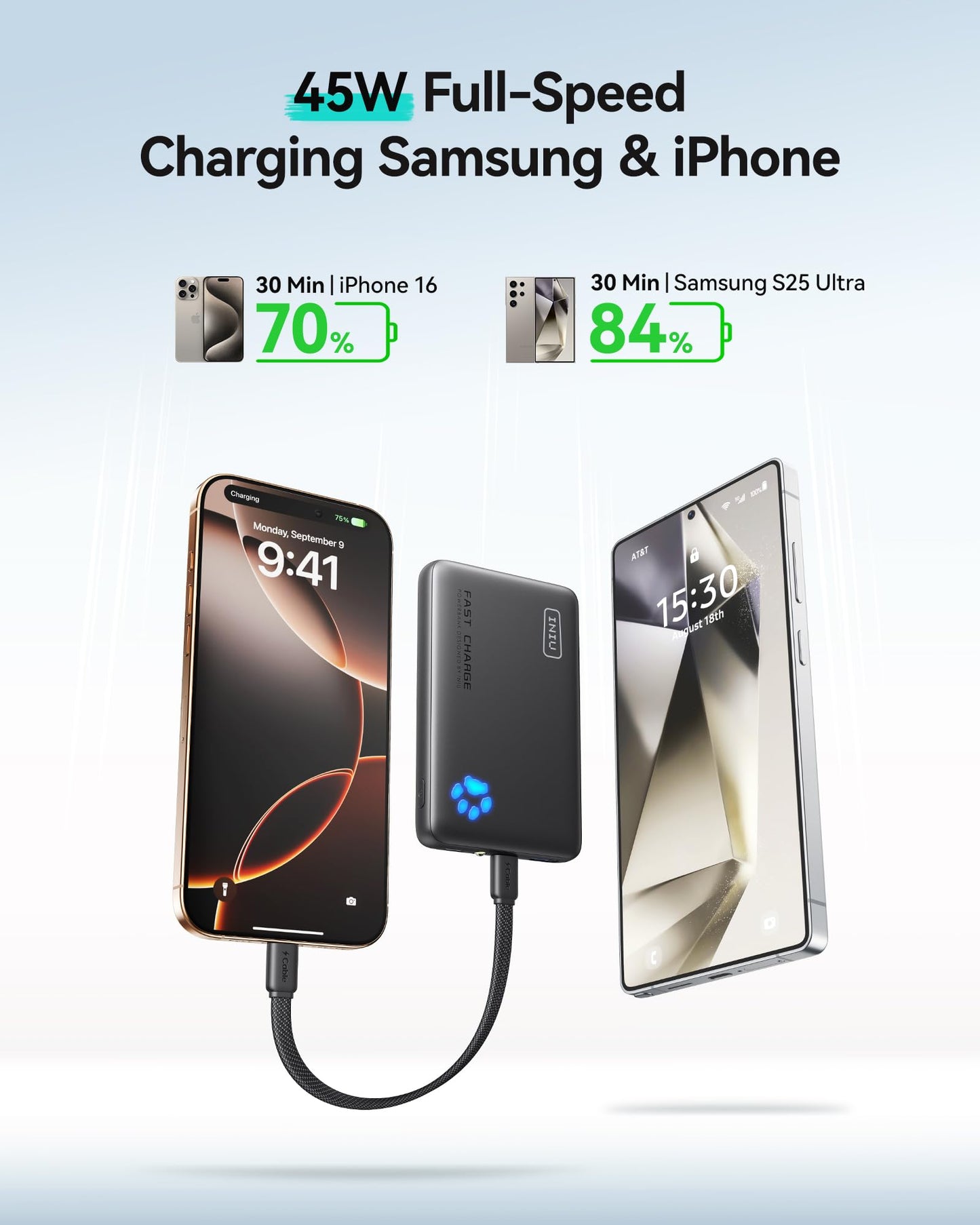 INIU Power Bank, 45W PD Lightest 10000mAh Portable Charger, USB C in&Out Fast Charging Battery Pack, Mobile Phone Powerbank Compatible with iPhone 17 16 15 14 13 Samsung S22 S21 Google iPad etc