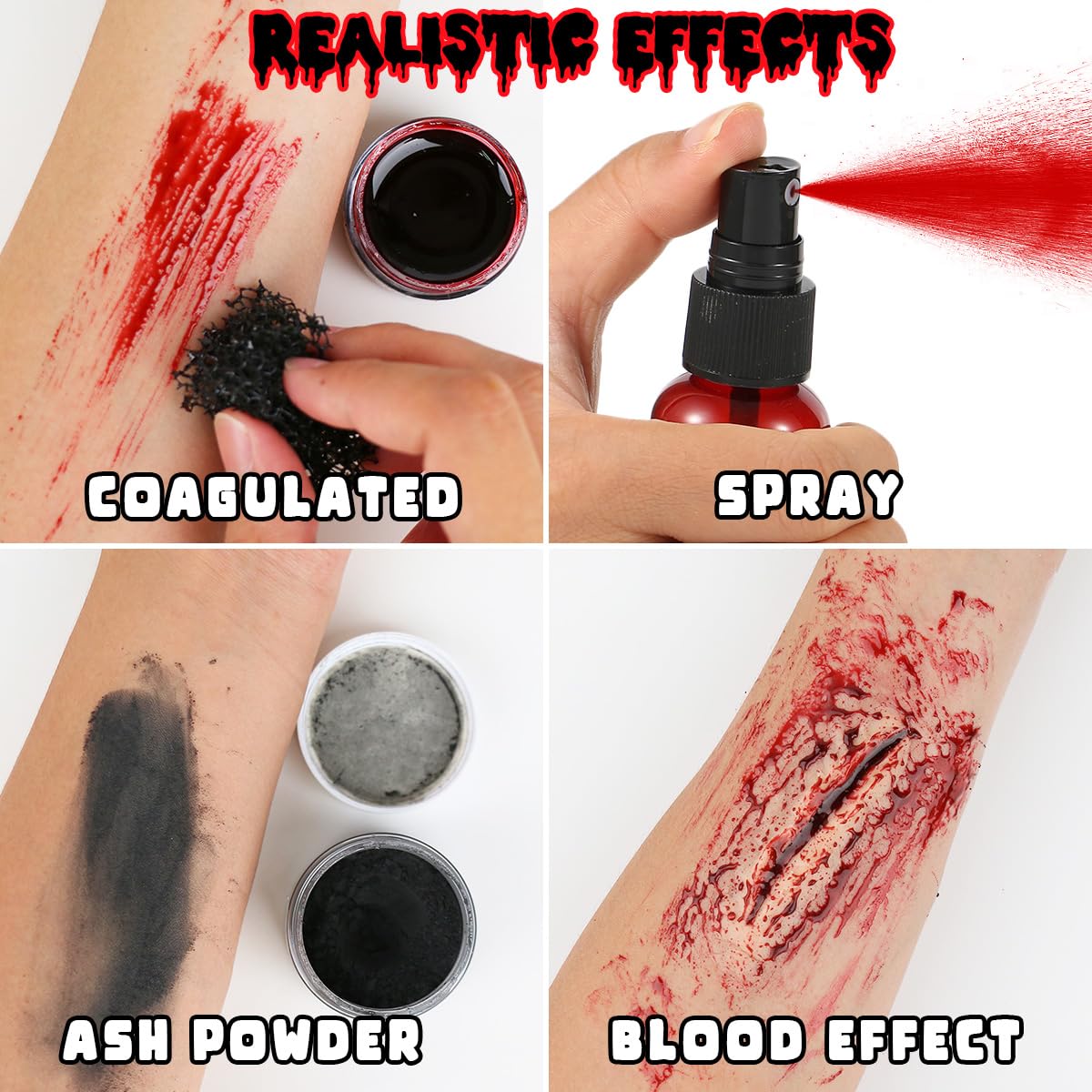 Bowitzki Halloween Makeup Special Effects Oil Face Body Paint Fake Blood Scar Wax Charred Ash Powder with Sponges Brush Halloween Party SFX Cosplay