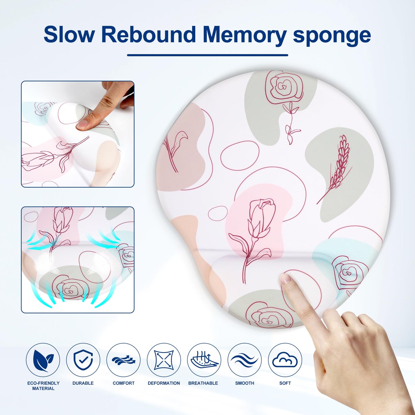 HODYXIN Ergonomic Mouse Pad with Wrist Support,Cute Floral Pattern Mouse Pads with Wrist Rest,Comfortable Mouse Pad for Home Office Gaming Work Computers Laptop with Non-Slip PU Base (Rose Fantasy)