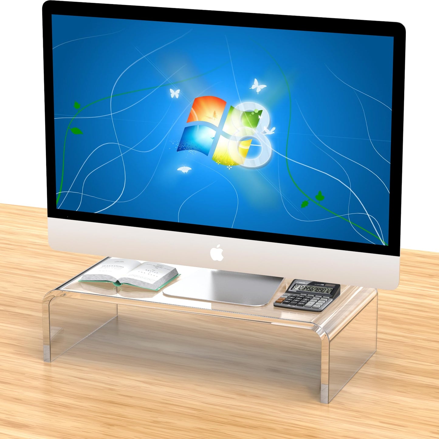 Beimu Acrylic Monitor & Laptop Stand Riser - Clear Computer & Laptop Stand for Desk - Compatible with iMac, MacBook & All Notebooks - White Aesthetic Decoration for Office & Home