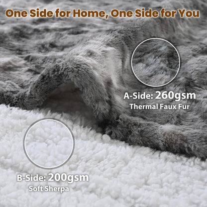 Bearhug Electric Blanket King Size 100" x 90", Dual Controller Heated Blanket, White Flower Patterns Faux Fur & Warm Sherpa, 10-Heat Levels & 1-12H Auto Off,ETL, Machine Washable
