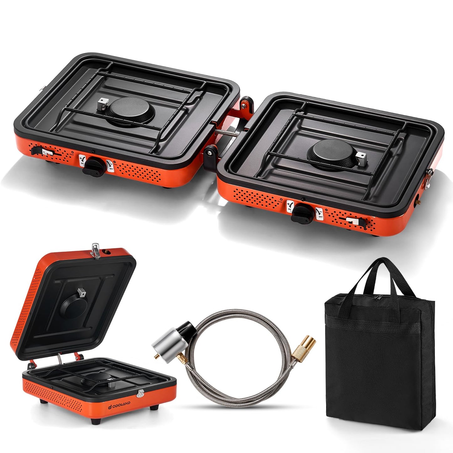 Odoland Portable 2 Burner Camping Stove Propane 17000 BTU/h Gas Stove Collapsible Backpacking Stove for Indoor Outdoor Cooking Hiking and Picnic