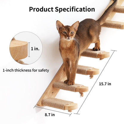 FUKUMARU Cat Climbing Shelf Wall Mounted, Four Step Cat Stairway with Jute Scratching for Cats Perch Platform Supplies, 40 x 22 cm, Left to Right