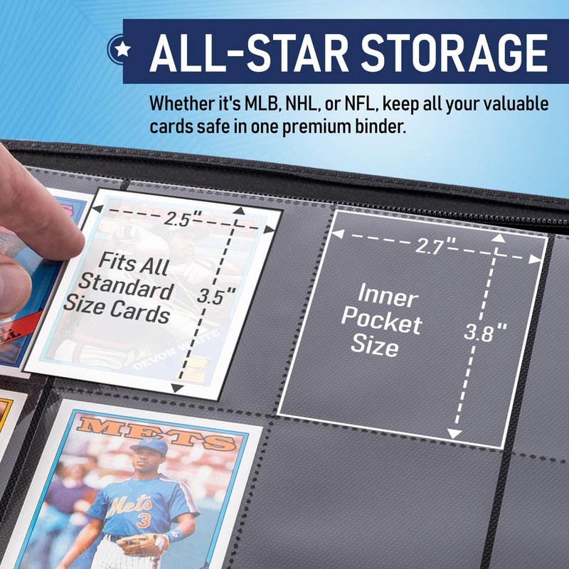 Premium TCG Card Binder For 480 Side Loading Pockets | Sports Trading Card Binder 12 Pocket Zipper, Collectible Trading, Magic, MTG, Baseball, Football Ringless Storage Organizer Album.