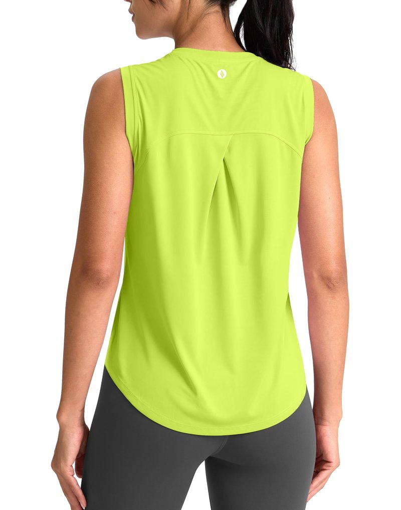 SANTINY Women's Sleeveless Workout Tops Breathable Lightweight Active Tennis Yoga Shirts Athletic Running Tank Tops for Women (Neon Green_L)