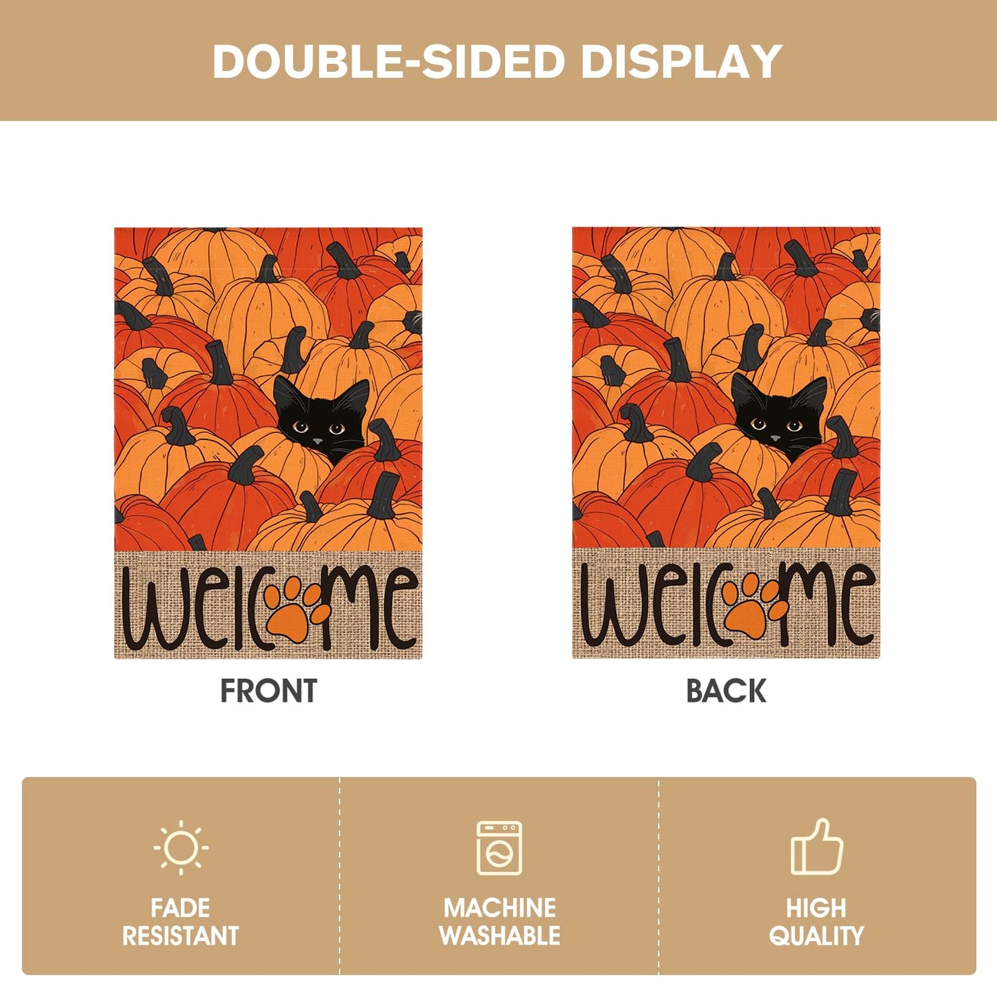 AVOIN colorlife Fall House Flag 28x40 Inch Double Sided Outside, Black Cat Autumn Welcome Pumpkins Seasonal Yard Outdoor Flag