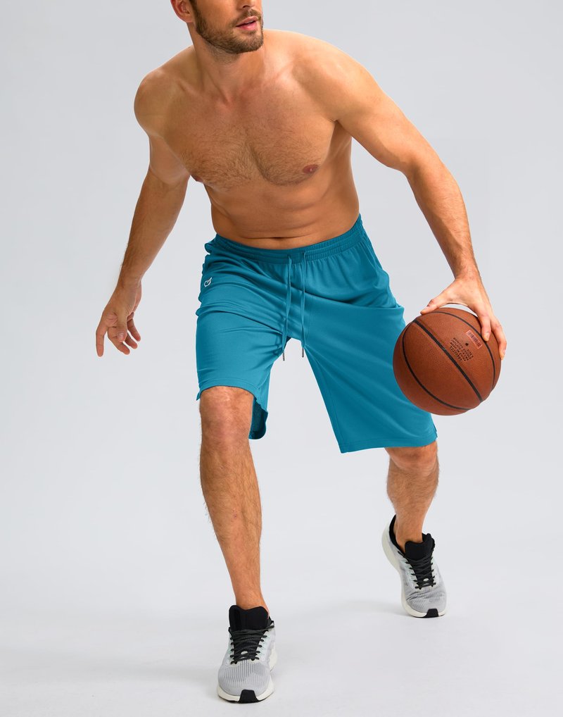 G Gradual Men's Athletic Shorts with Pockets 9" / 11" Long Basketball Shorts Lightweight Quick Dry Gym Workout Shorts for Men(Lake Blue,L)