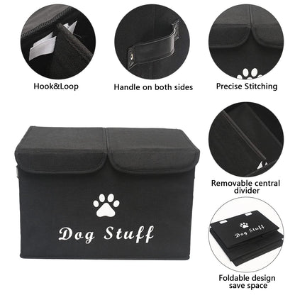 Dog toy box basket storage with lid perfect basket for dog toys grooming stuff living room playroom closet home organization - Dog - Black