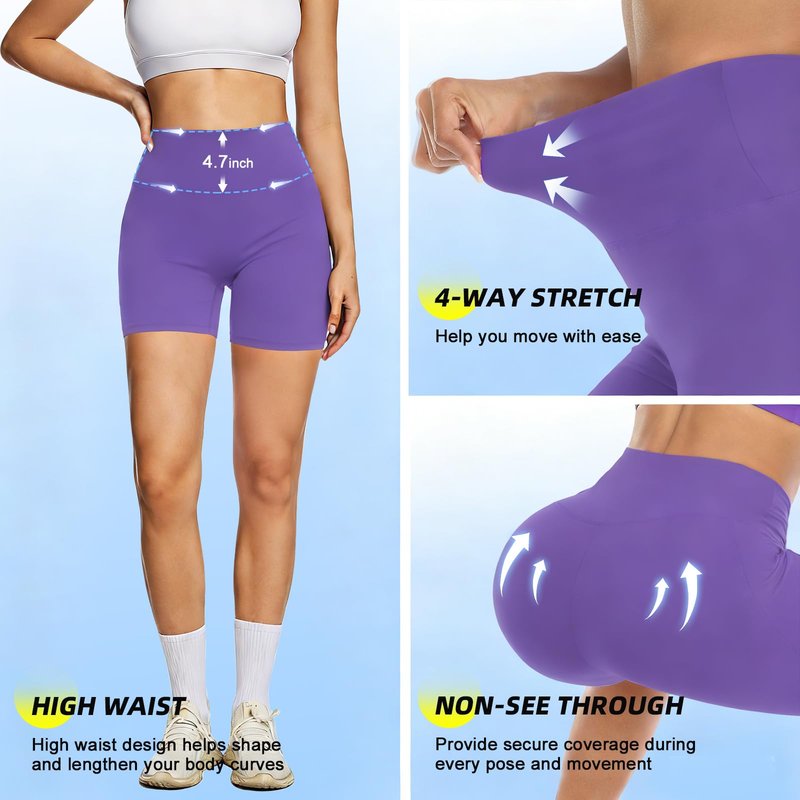 FULLSOFT High Waisted Biker Shorts for Women-5" Tummy Control Fitness Athletic Workout Running Yoga Gym Work Out Sports Shorts Summer Holiday Valentine Easter Gifts(Purple,Small-Medium)