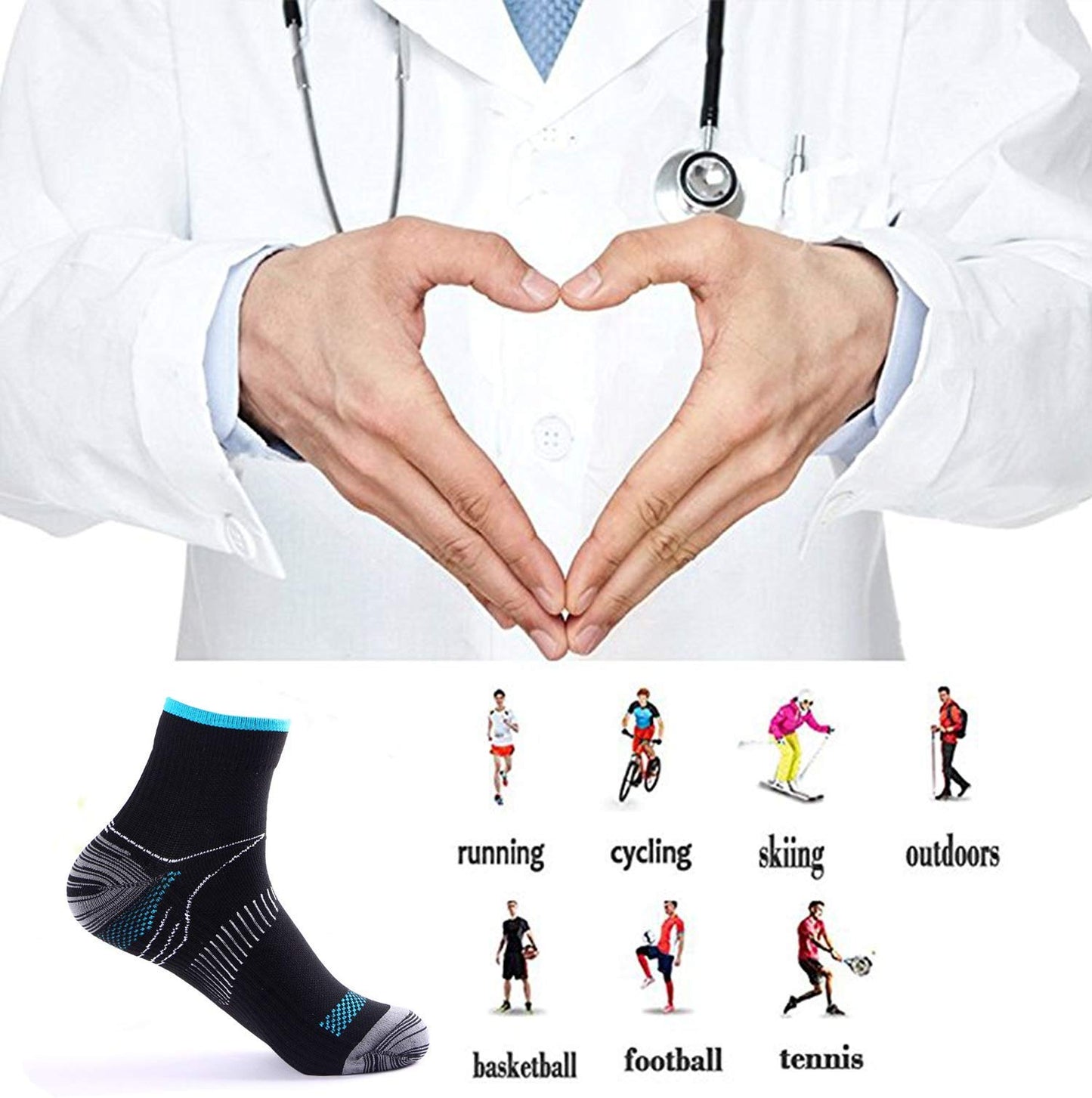 JOHNDA 6 Pairs Compression Socks for Men and Women, Plantar Fasciitis Arch Support Foot Relieve Pain Supports Heel