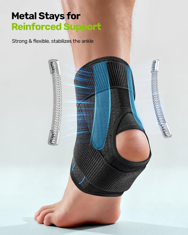 Rakiie Quick Lace Up Ankle Brace with 2 Metal Support Stays, Breathable Stabilizer for Sprained Ankle, Slim Fit Ankle Support for Men & Women, Sports, Running, Basketball (Black, M)