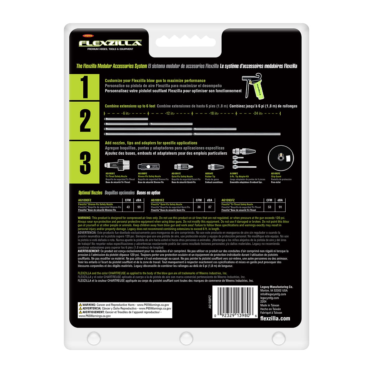 Flexzilla X1 Blow Gun with Xtreme-Flo Safety Nozzle, ZillaGreen - AG1502FZ