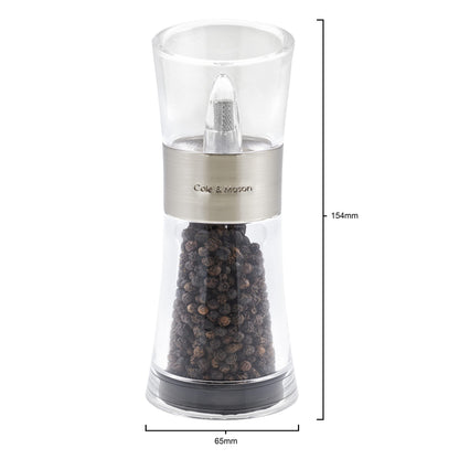 Cole & Mason Flip 180 Chrome Salt and Pepper Mill Set, Adjustable Coarseness, Ceramic Mechanism, Acrylic, 154 mm, Filled Salt and Pepper Grinders