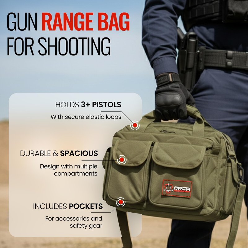 Gun Range Bags for Handguns and Ammo – Tactical Shooting Bag can Fits 3+ Pistols – Compact Gun Carrying Case with Durable Double Stitching Lockable YKK Zippers, Magazine Storage & Shoulder Strap