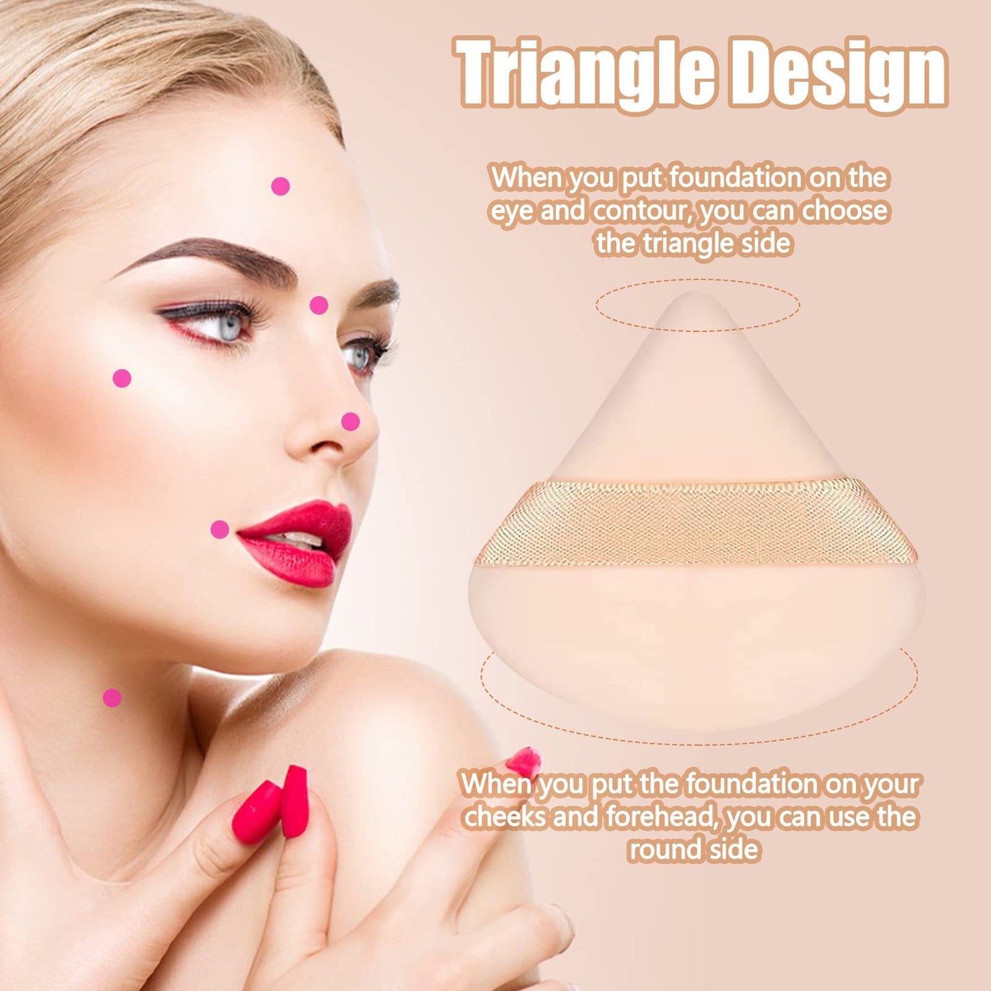 Pimoys 6 Pieces Powder Puff Face Makeup Sponge Soft Velour Triangle Powder Puffs Beauty Sponge Stocking Stuffers for Loose Powder (Black, Pink)