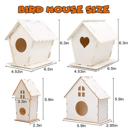 hapray 4 Pack DIY Bird House Kit, Crafts for Children to Build and Paint Birdhouse (Includes Paints & Brushes) Wooden Arts for Kids Girls Boys Toddlers Gifts Halloween Christmas