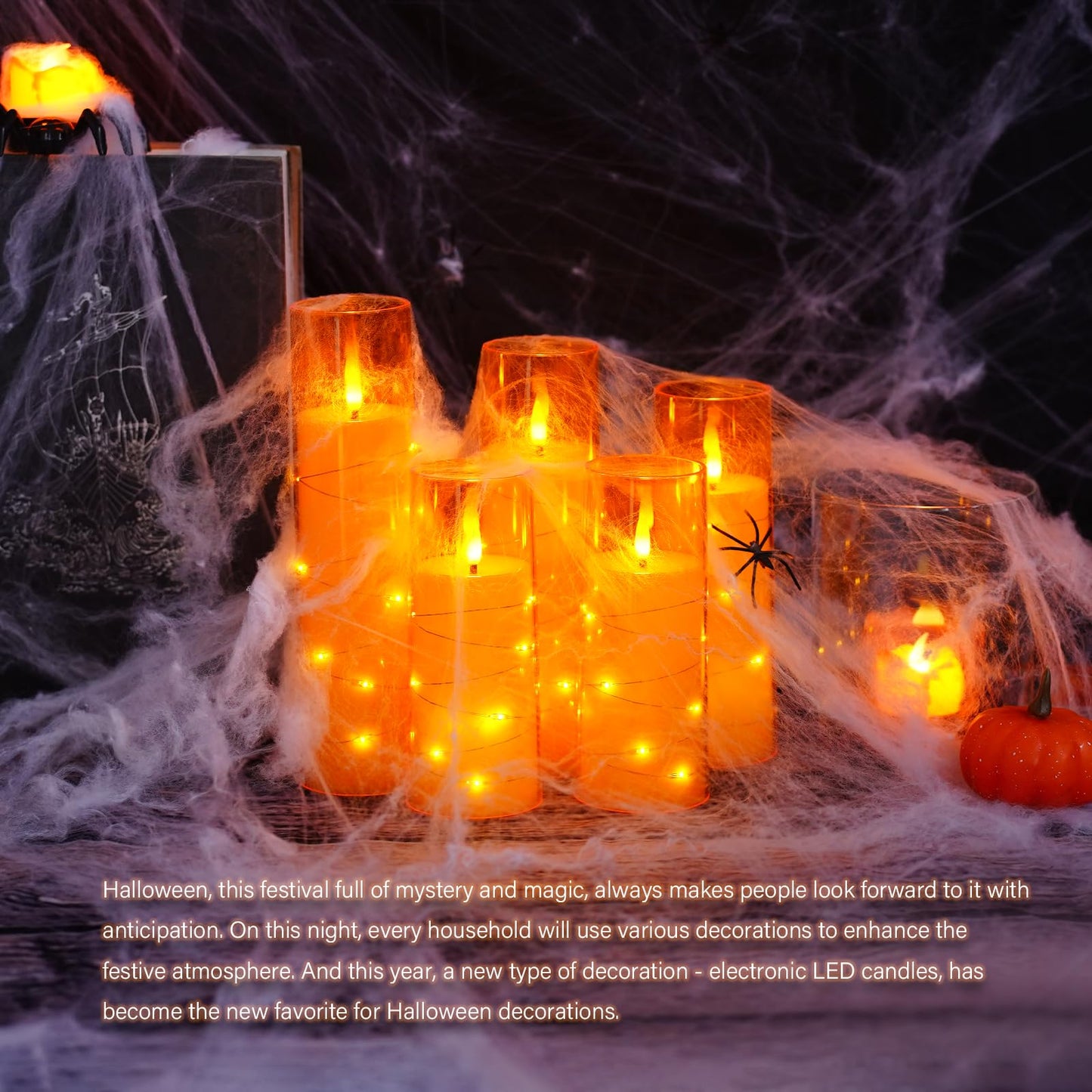 kakoya Flameless LED Candles with Timer 5 Pc Flickering Flameless Candles for Romantic Ambiance and Home Decoration Stable Acrylic Shell,with Embedded Star String，Battery Operated Candles（Orange）