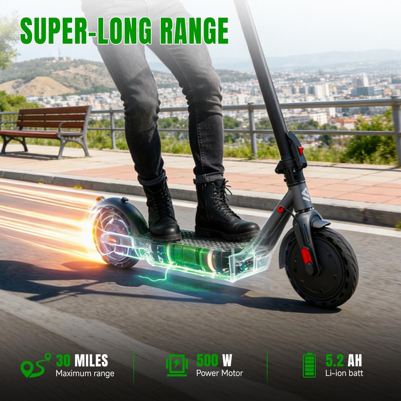 YHR Adult Scooter,Up to 19/23 MPH and 30 Miles Long Range Scooter,Portable Folding EScooter with Dual Brakes,8.5"/10" Solid and Pneumatic Tire,Commuting Escooter App Control