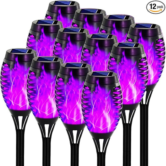 Swingers Solar Lights Outdoor,Halloween Solar Torch Lights with Flickering Flame,Waterproof Outdoor Garden Lights for Outside Patio Pathway Yard Decorations(12, Purple)