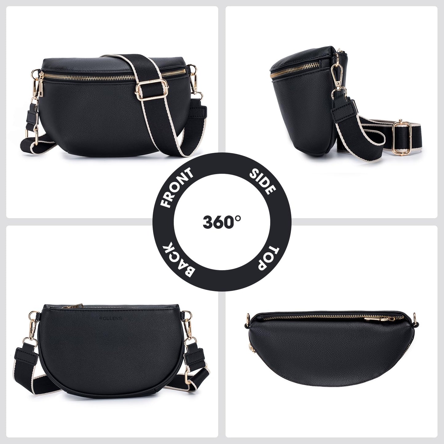 Roulens Crossbody Bag for Women Fashion Waist Packs Soft Vegan PU Leather Belt Bag Large Capacity Shoulder Bag with Adjustable and Removable Wide Strap
