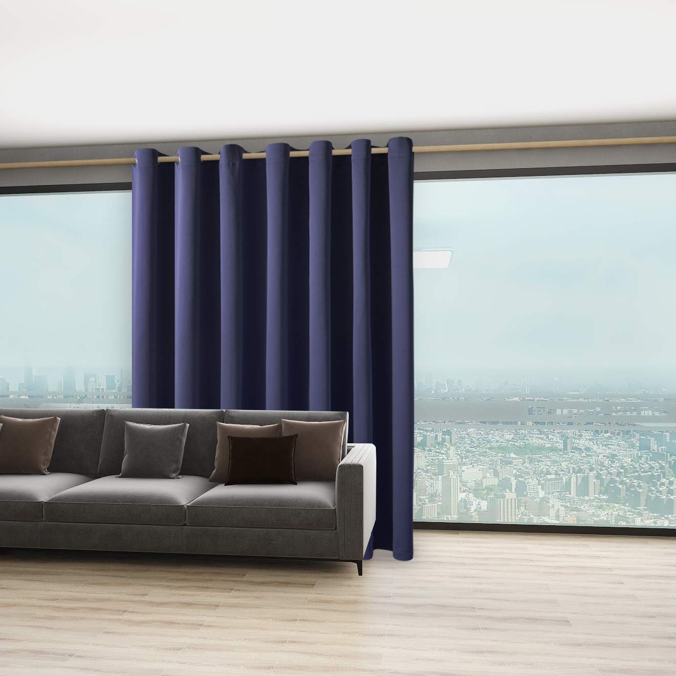 BONZER Room Divider Curtain Total Privacy Wall Wide Thermal Insulated Blackout Curtains for Slide Window, 96L x 108W Inch (8L x 9W ft), 1 Panel, Navy