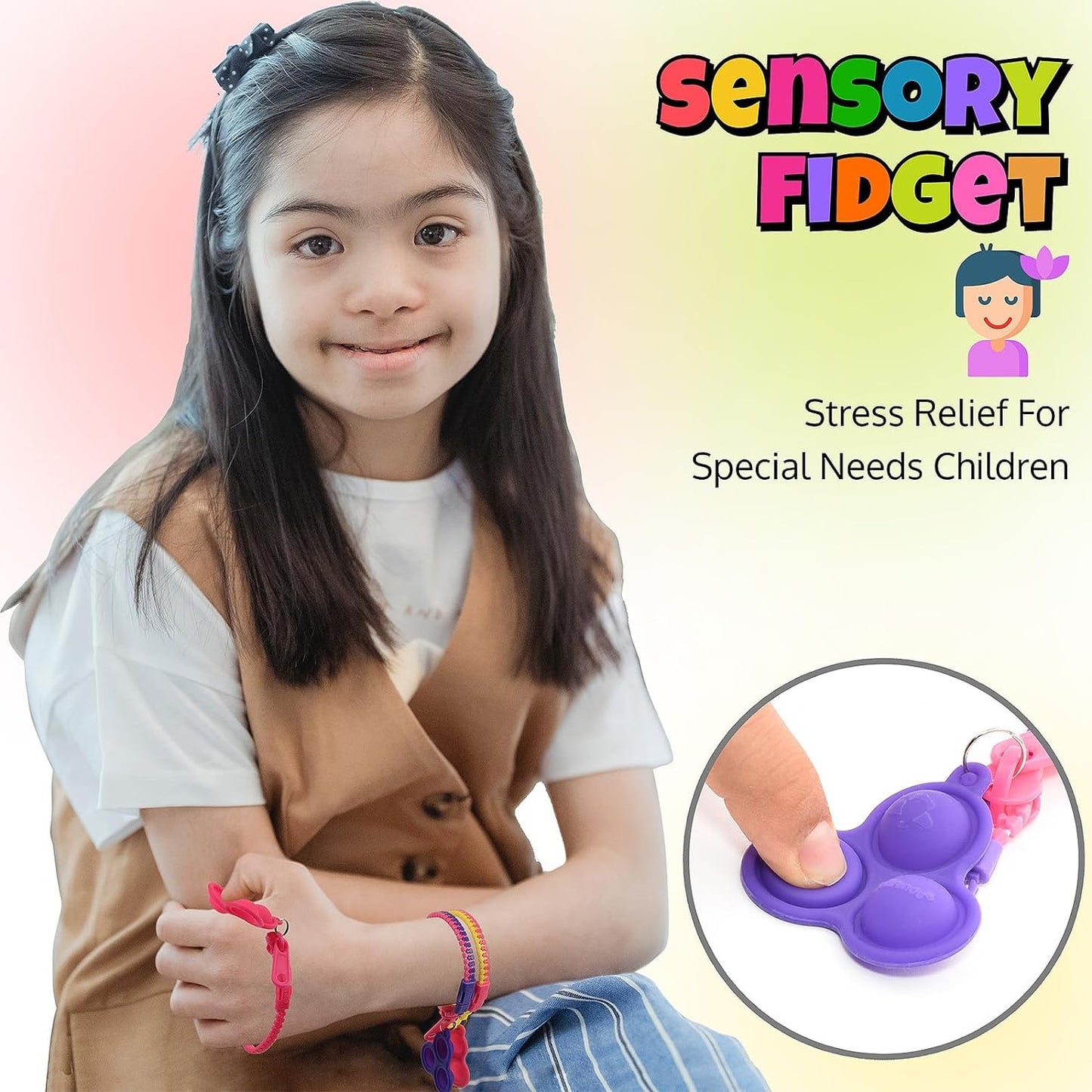 UpBrands 48 Upgraded Pop-It Zipper Bracelets For Kids, ADHD Fidget Toys, Fidgets For Kids, Anxiety Relief Fidget Toys, Kit For Halloween Trinkets, Goody Bags & Easter Eggs Hunt Fillers