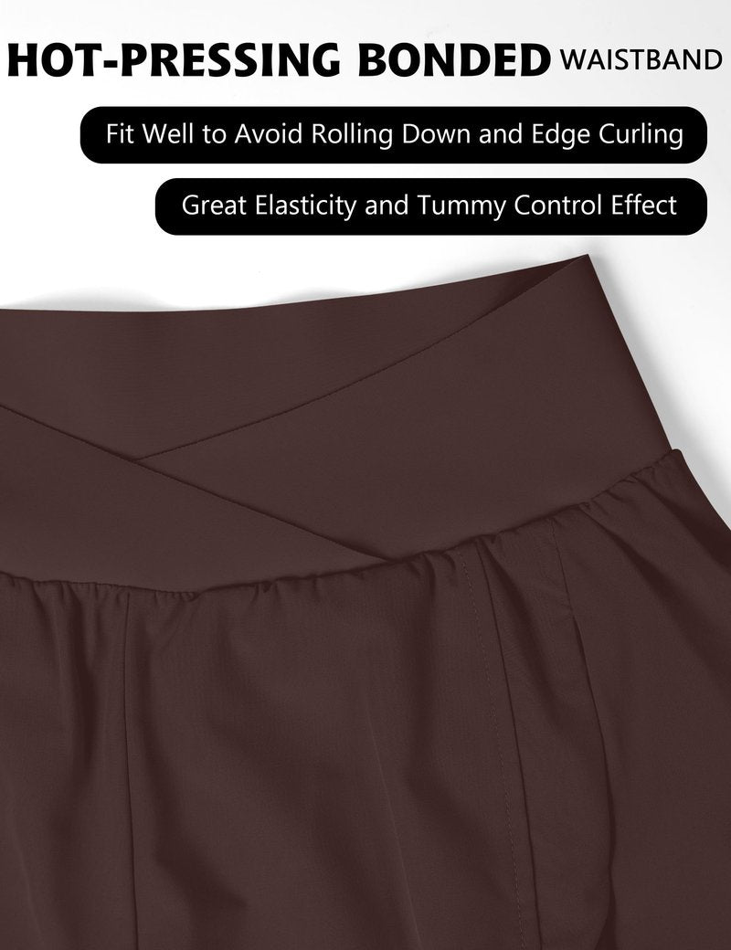 Blooming Jelly Women's Workout Shorts Athletic Running Crossover High Waisted Gym Sport Yoga Shorts with Zipper Pockets (Brown,Small)