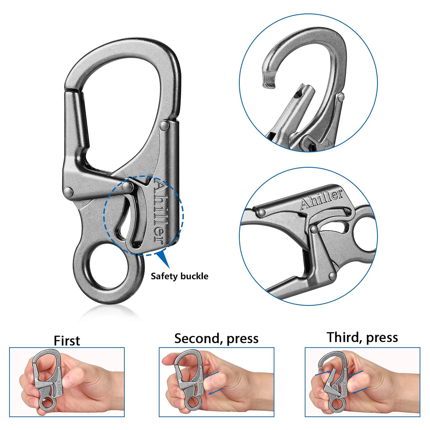 Ahiller Carabiner Clip, Double Anti-Misopening Locking Design, 3" Zinc Alloy Heavy Keychain for Outdoor Camping Hiking, Key Ring Clip (Gunmetal-2P)