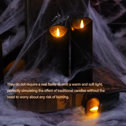 kakoya Flickering Flameless Candles, Battery Operated Acrylic LED Pillar Candles with Remote Control and Timer, Set of 9 (Black)