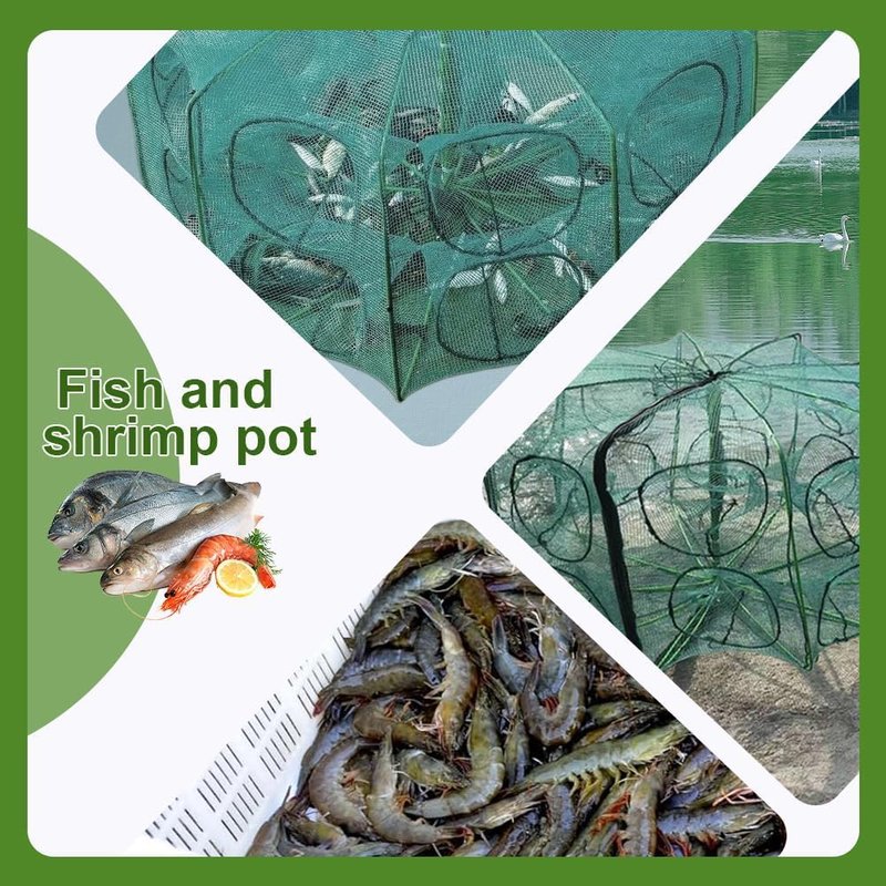 The Magic Foldable Fishing Trap, Folding Fishing Net，2024 Upgrade Auto-Foldable Strengthened Fishing Trap Net, Minnow Traps for Bait Fish，Fish Traps，Crawfish Trap，Minnow Trap(6Holes)