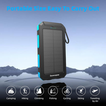 Solar Charger Power Bank 20,000mAh, Portable Charger, 4 Cables 3 Ports Fast Charging External Battery Pack with USB C for Cell Phones, Solar Panel Charger with Dual Flashlight for Camping