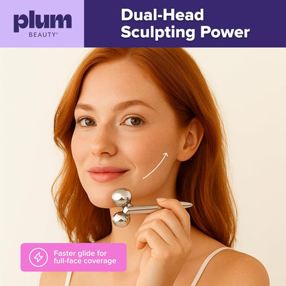 Contouring Dual Ended Silver Face Roller for Wrinkles and Lifting, - Face Rollers for Women, Men - Facial Roller supports lymphatic drainage, Skin Care Beauty Massager Facial Tool for Self Care