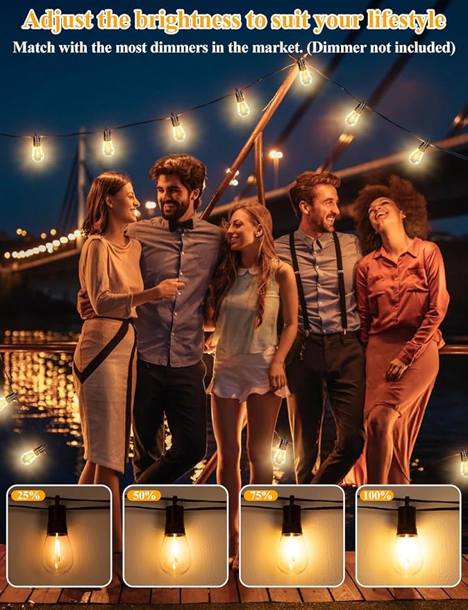 Brightever LED Outdoor String Lights, 75FT Patio Lights with 26 S14 Shatterproof LED Bulbs, Commercial Grade Waterproof String Lights for Outside, 2700K Dimmable Outdoor Lighting for Patio, Camping