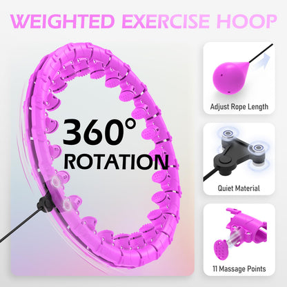JLoibao Weighted Hula Circle for Adults Weight Loss, Infinity Hoop Fit Plus Size 51 Inch, Include 27 Detachable Links and Waist Trainer for Women