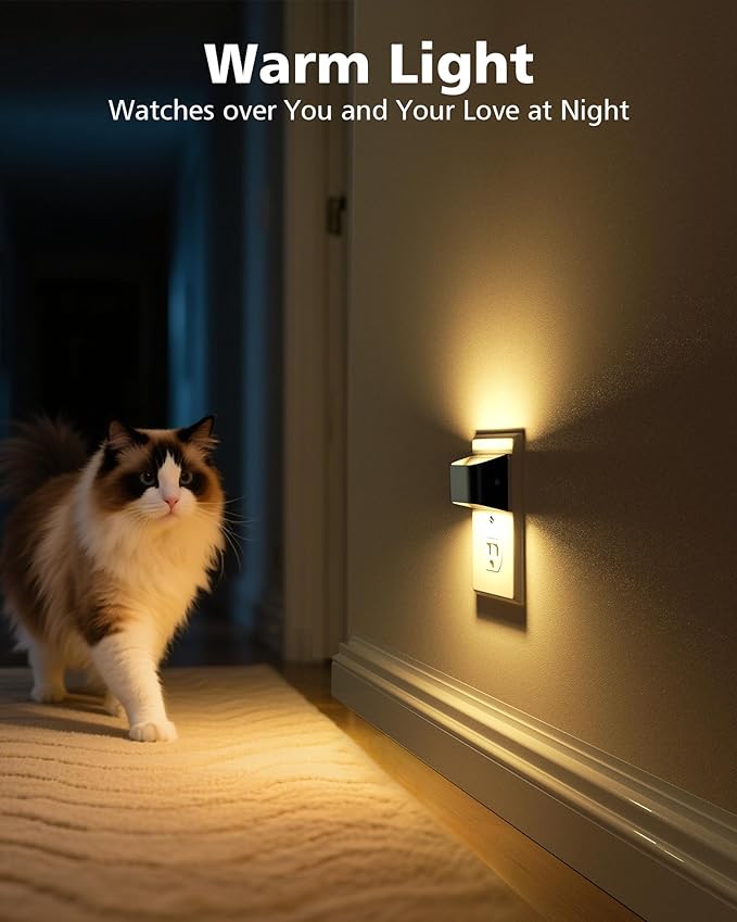 VOLISUN Night Lights Plug into Wall, 4 Pack Up and Down LED Night Light with Dusk to Dawn Light Sensor, 3000K Warm White Nightlight for Hallway, Bedroom, Bathroom, Kitchen Black