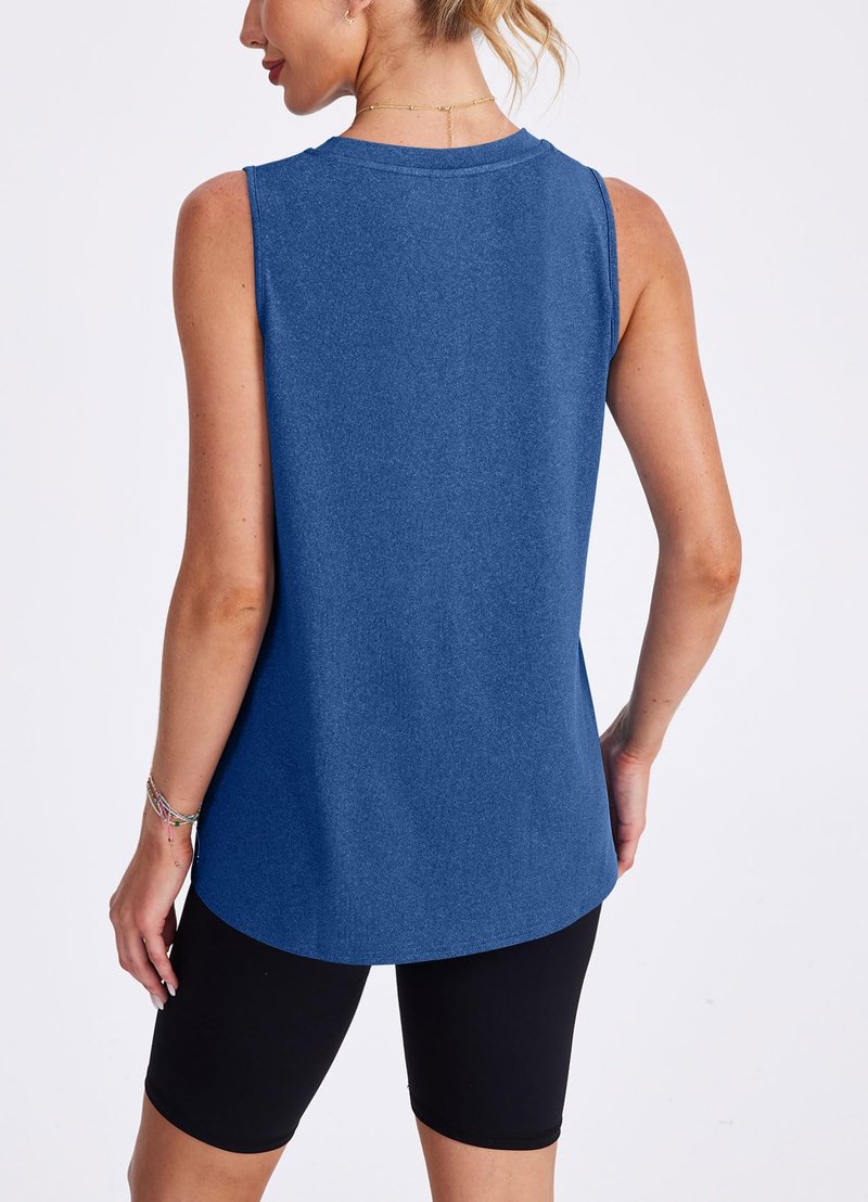 XIEERDUO Tank Top for Women 2025 Loose Fit Workout Tops High Neck Athletic Running Shirts Blue Forest XXL