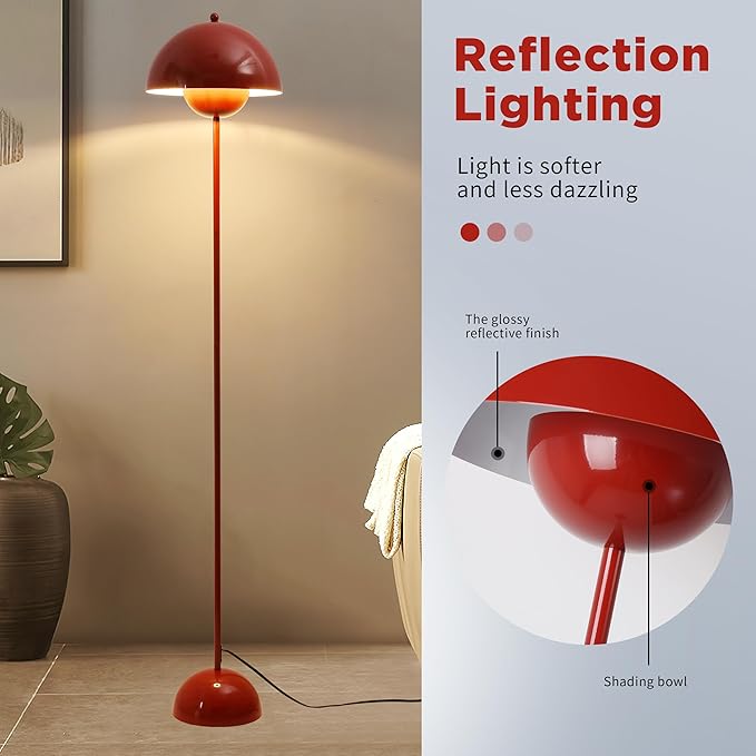 Modern Flowerpot Floor Lamp for Living Room, Industrial Tall Standing Lamp for Bedroom, Metal Shade Reflecting Light Reading Floor Lamp for Bedroom, Nursery Room, Corner(Dark Red)