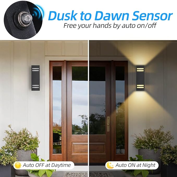 Modern Outdoor Wall Lights Dusk to Dawn, Black Exterior Lighting Fixtures Wall Mount with E26 Base, Square Outdoor Sconce Waterproof Outside Lights for House Porch Front Door, Bulbs Included