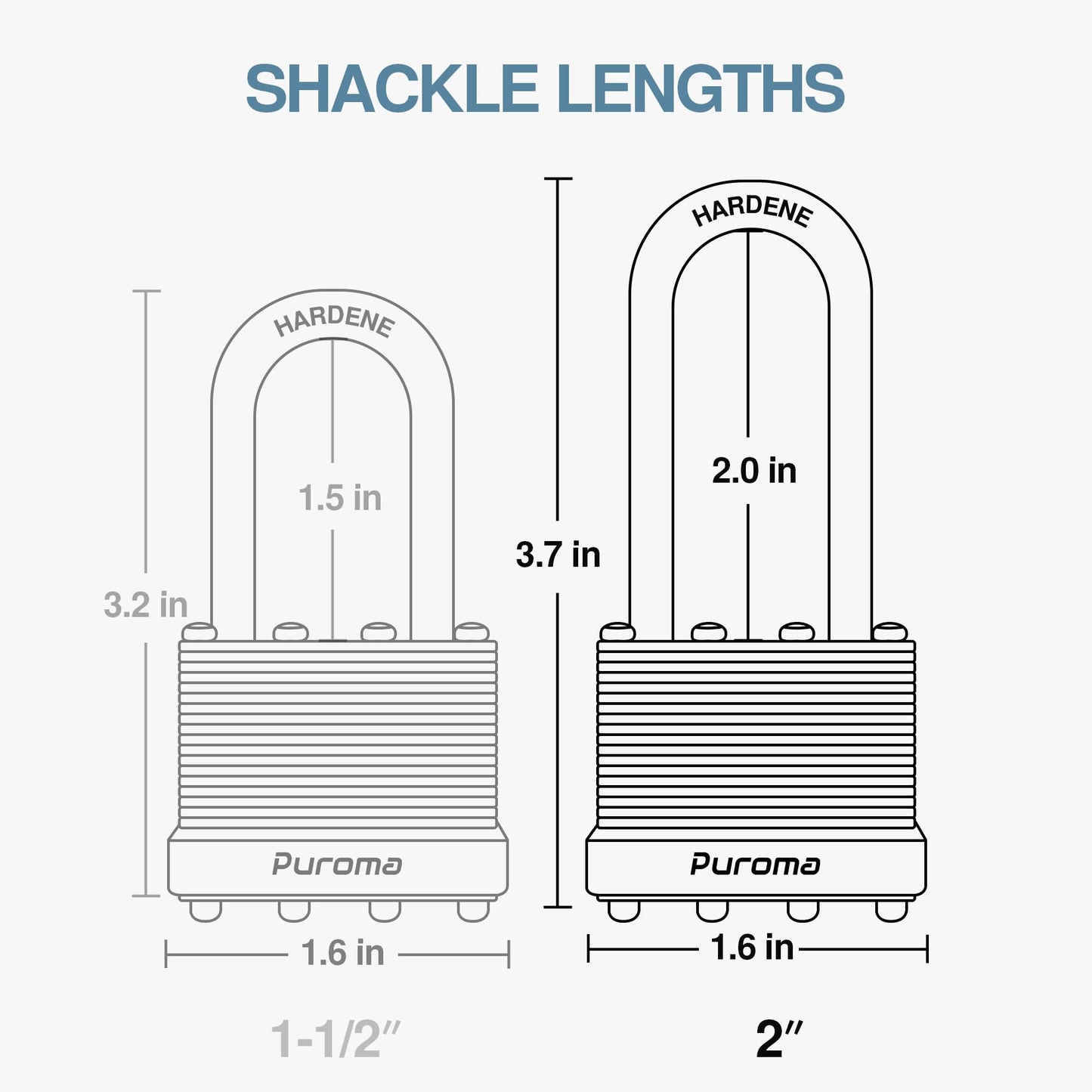 Puroma Lock 4 Pack Padlocks, 2” Long Shackle Heavy-Duty Locks with 8 Keys, 40mm Hardened Steel Keyed Alike Padlocks for Sheds, Gates, Fences, Toolbox, Outdoor and Indoor Use（Silver）