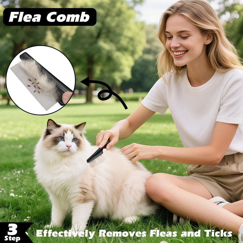 3PCS Self Cleaning Slicker Brush & Pet Grooming Rake & Flea Comb for Dogs,Cats and Horses | Double-Sided Dematting Comb & Skin Friendly Deshedding Grooming Tool | Pet Supplies(Light Purple)