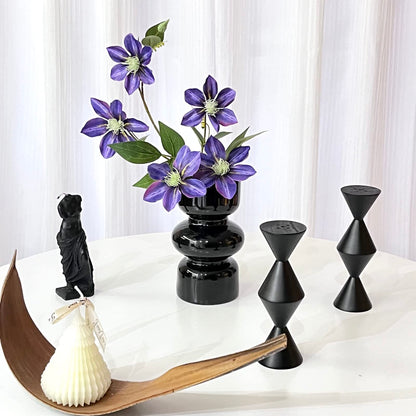 BLOFLO Black Glass Hydroponic Vase, 7Inches Glass Vase for Flower, Modern Geometric Three-Layer Floral Vases for Home Office, Wedding Table Decoration(Black)