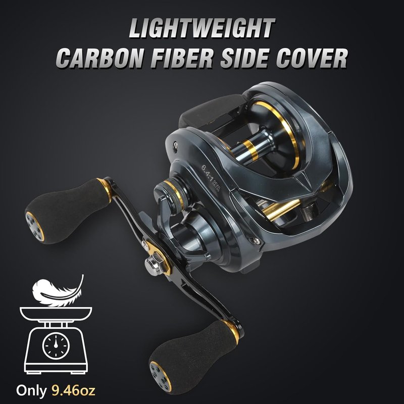 Baitcaster Fishing Reels - 6.4:1 Gear Ratio, 33 Lb Max Drag, 8+1 Stainless Steel Bearings | Freshwater & Saltwater Use