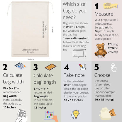 DR 100 Percent Cotton 10x15 Muslin Drawstring Bags for Clothes Storage Pantry (10 x 15 inch - 12 pack, Beige)