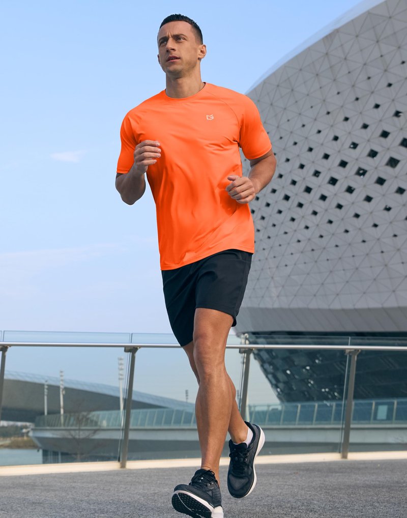 G Gradual Men's Athletic Workout T-Shirts Moisture Wicking Cooling Running Shirts Short Sleeve Performance Tee for Gym Tennis(Orange,M)