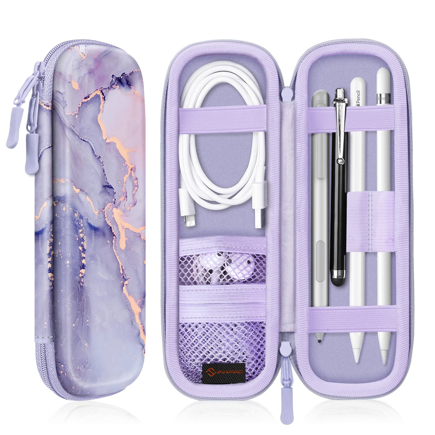 Fintie Holder Case for Apple Pencil Pro, Apple Pencil (USB-C / 1st / 2nd Generation), PU Leather Carrying Bag Sleeve Compatible with Pen, USB Cable, Samsung Stylus, Lilac Marble