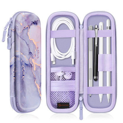 Fintie Holder Case for Apple Pencil Pro, Apple Pencil (USB-C / 1st / 2nd Generation), PU Leather Carrying Bag Sleeve Compatible with Pen, USB Cable, Samsung Stylus, Lilac Marble